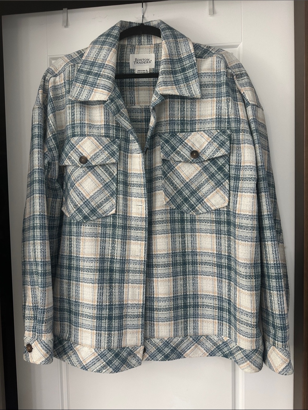 Boston Traders Cream and Blue Plaid Shacket